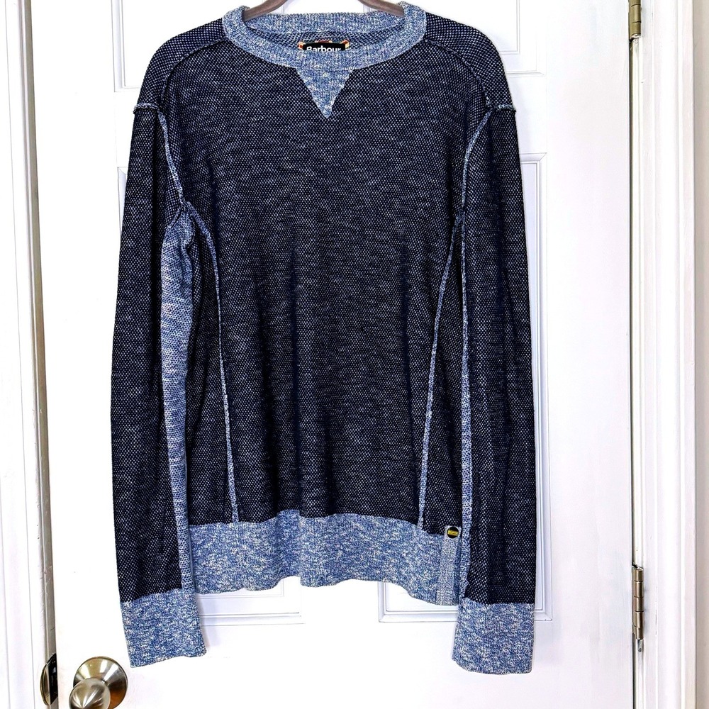 Barbour International Men's L Cotton Sweater Navy Blue Reverse Seam Moto Knit